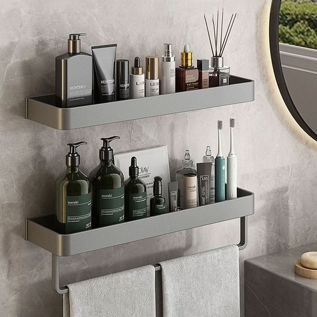 Bathroom Wall Shelf Water-Resistant Drill-Free Installation
