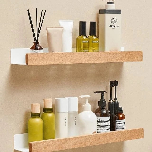 Bathroom Wall Shelf Wood-Effect Self-Adhesive Moisture-Resistant