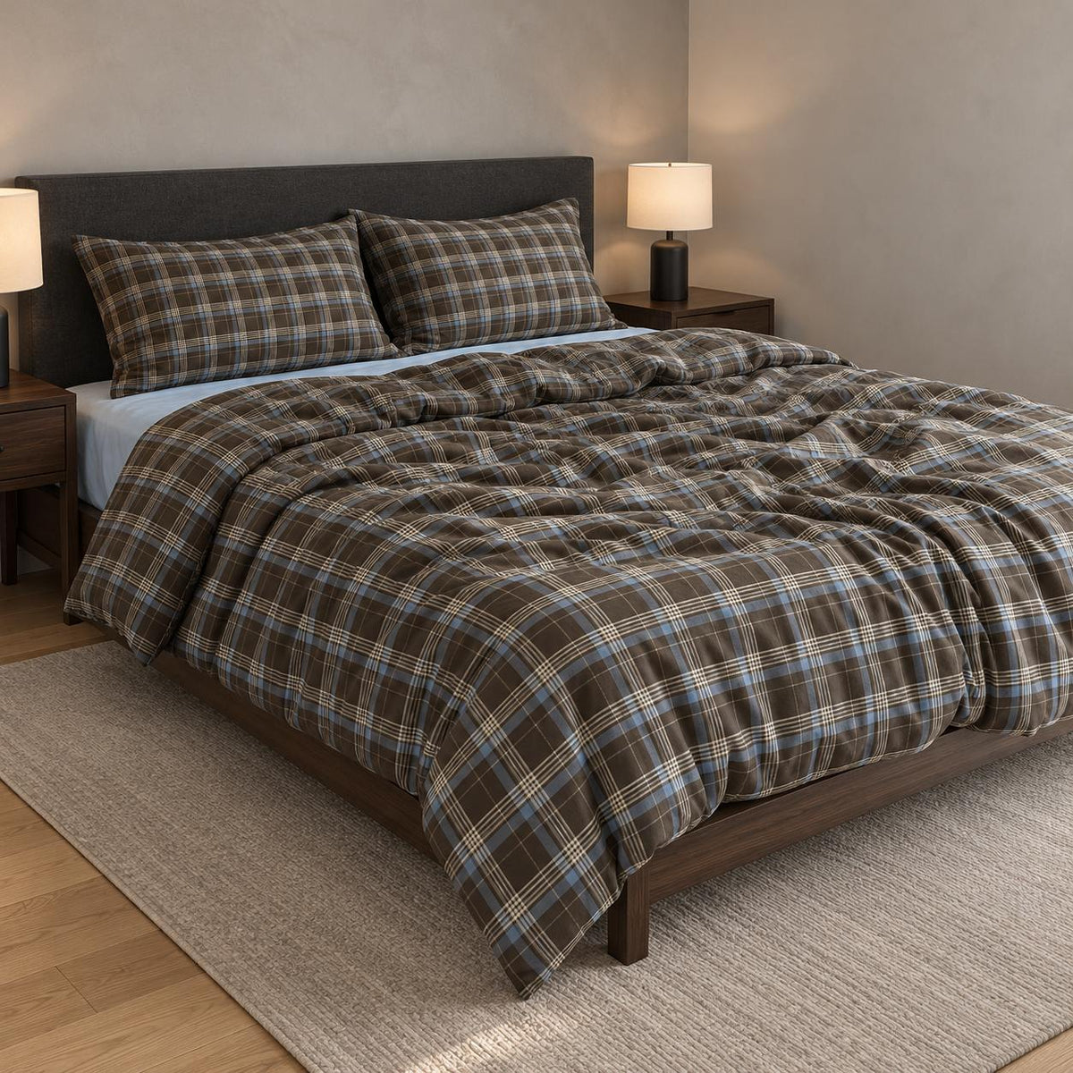 Bedding Set 100% Cotton Plaid Machine Washable