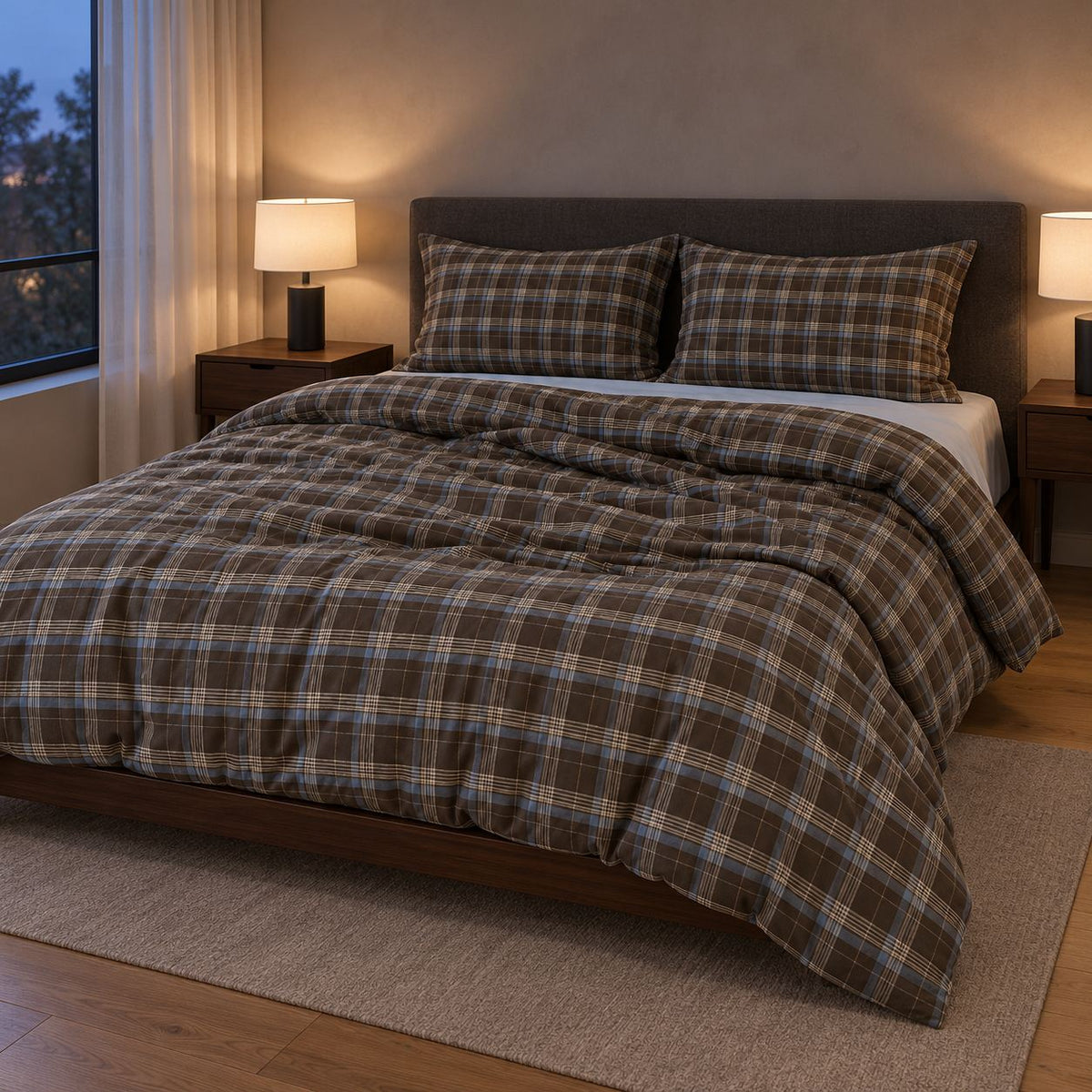 Bedding Set 100% Cotton Plaid Machine Washable