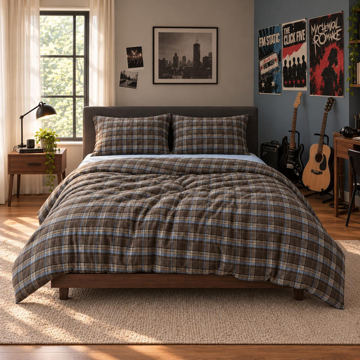 Bedding Set 100% Cotton Plaid Machine Washable