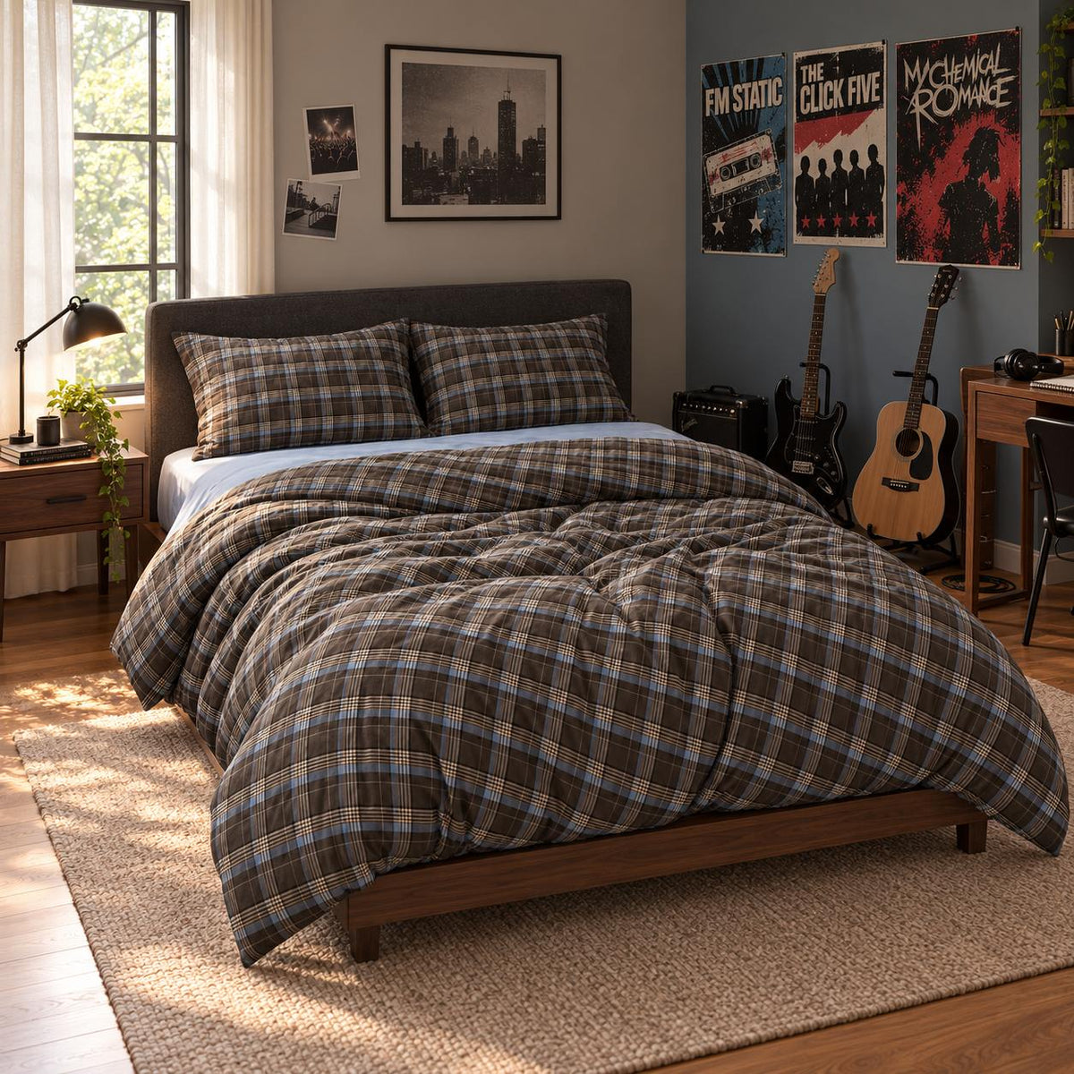 Bedding Set 100% Cotton Plaid Machine Washable