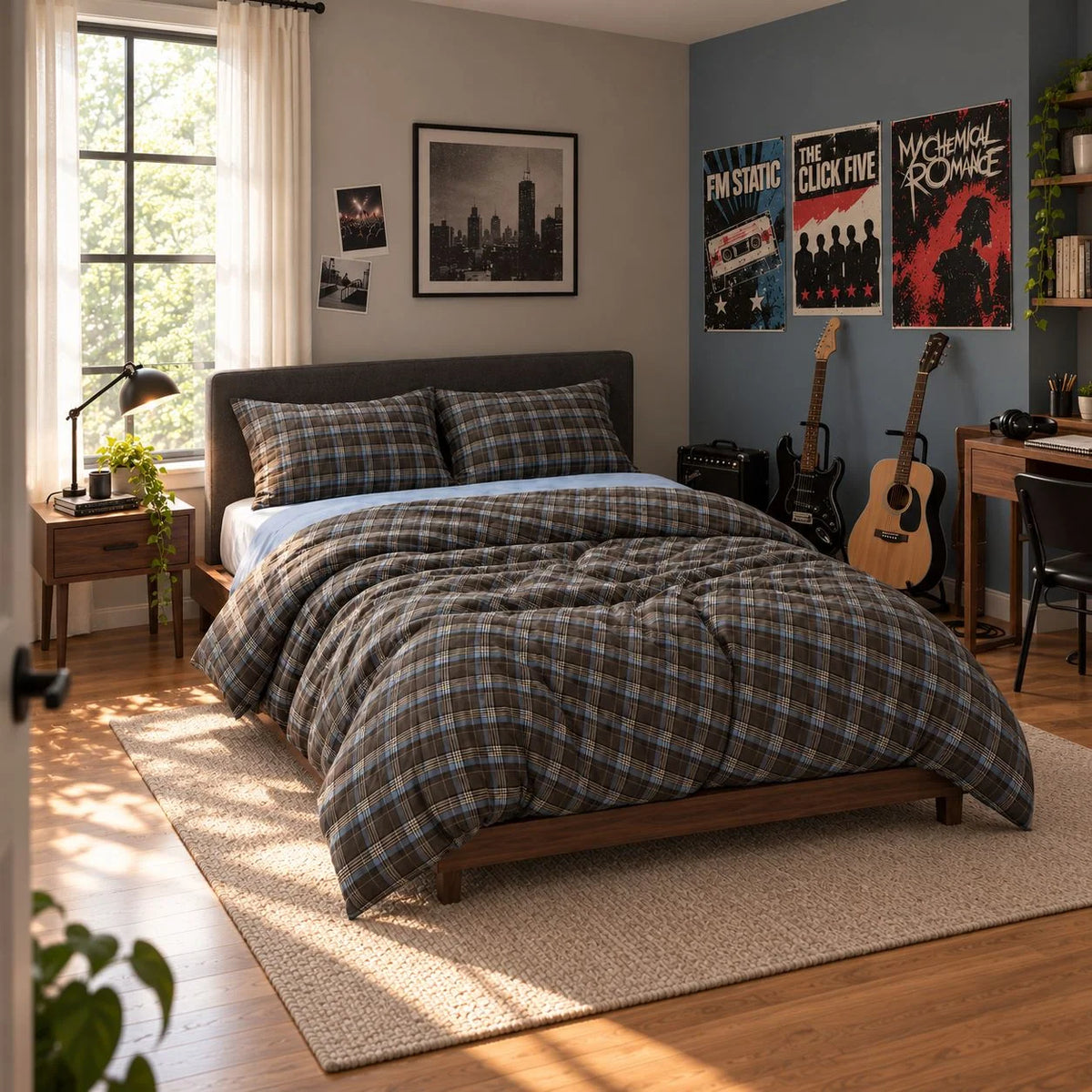 Bedding Set 100% Cotton Plaid Machine Washable