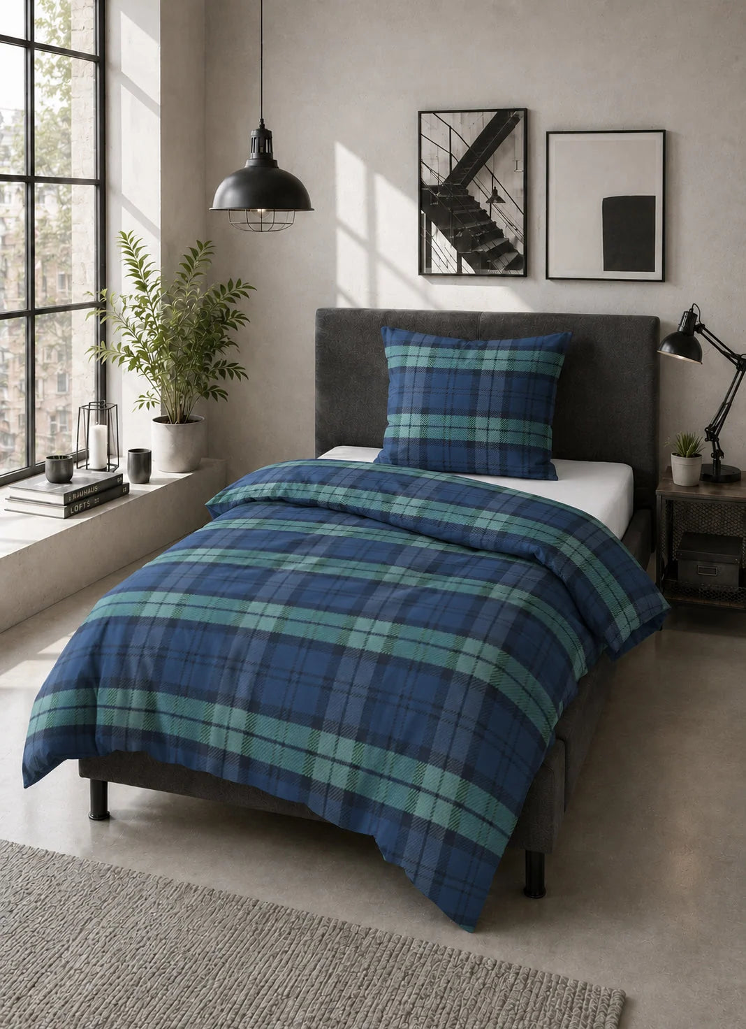 Bedding Set Double-Brushed Cotton Flannel Tartan Check