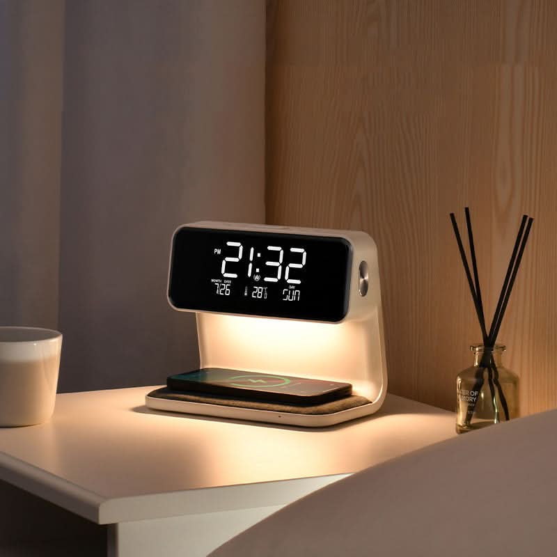 Bedside Lamp Alarm Clock Wireless Charging & Touch Dimming