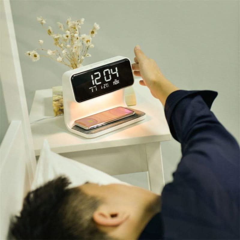 Bedside Lamp Alarm Clock Wireless Charging & Touch Dimming
