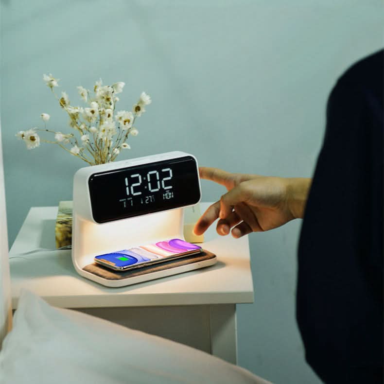 Bedside Lamp Alarm Clock Wireless Charging & Touch Dimming