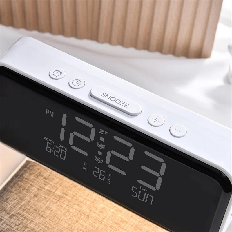 Bedside Lamp Dimmable LED Wireless Charger LCD Alarm Clock
