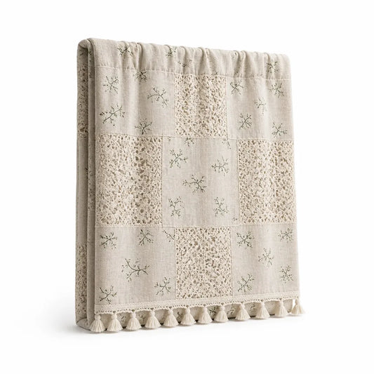 Boho Floral Patchwork Lace Semi-Blackout Rod Pocket Curtain Panel