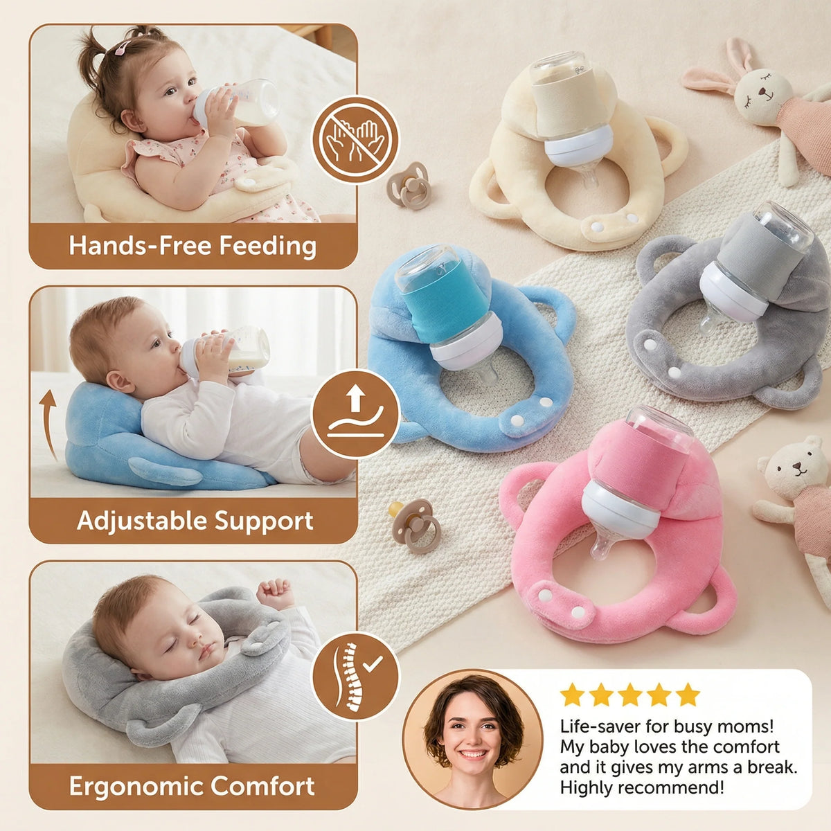 Bottle Feeding Pillow Breathable Mesh Hands-Free Support