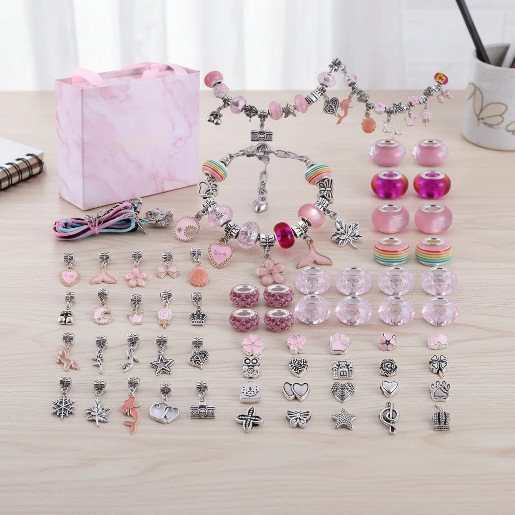 Bracelet Making Kit Sparkling Beads & Charms Adjustable Fit