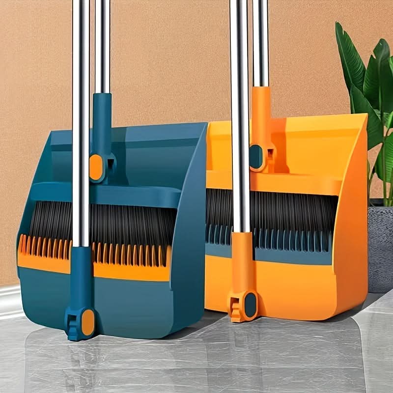 Broom And Dustpan Set Long Handle Upright Storage Dense Bristles