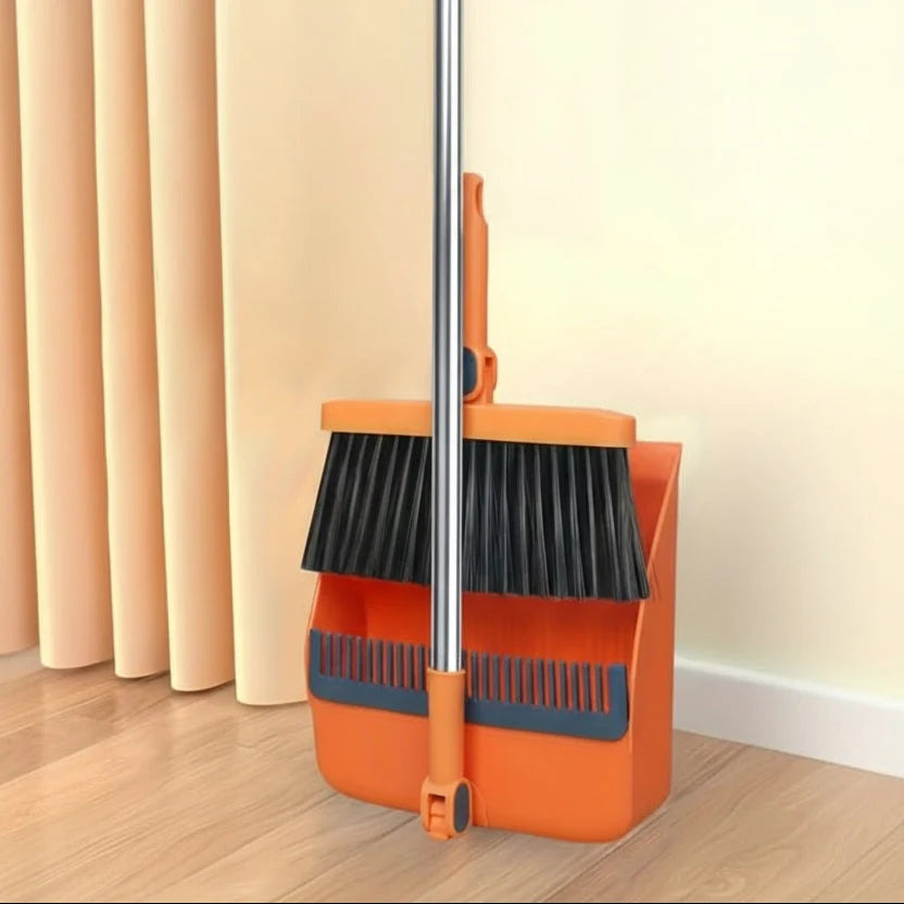 Broom And Dustpan Set Long Handle Upright Storage Dense Bristles