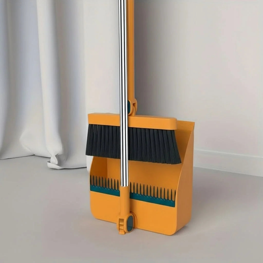 Broom And Dustpan Set Long Handle Upright Storage Dense Bristles