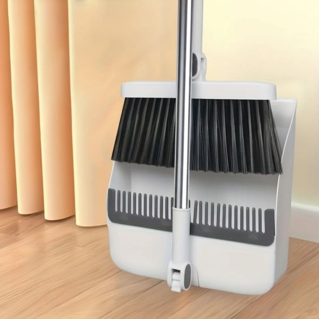 Broom And Dustpan Set Long Handle Upright Storage Dense Bristles