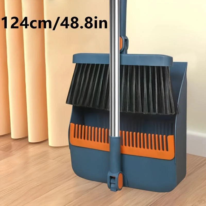 Broom And Dustpan Set Long Handle Upright Storage Dense Bristles