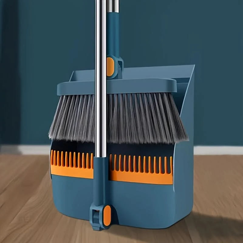 Broom And Dustpan Set Long Handle Upright Storage Dense Bristles