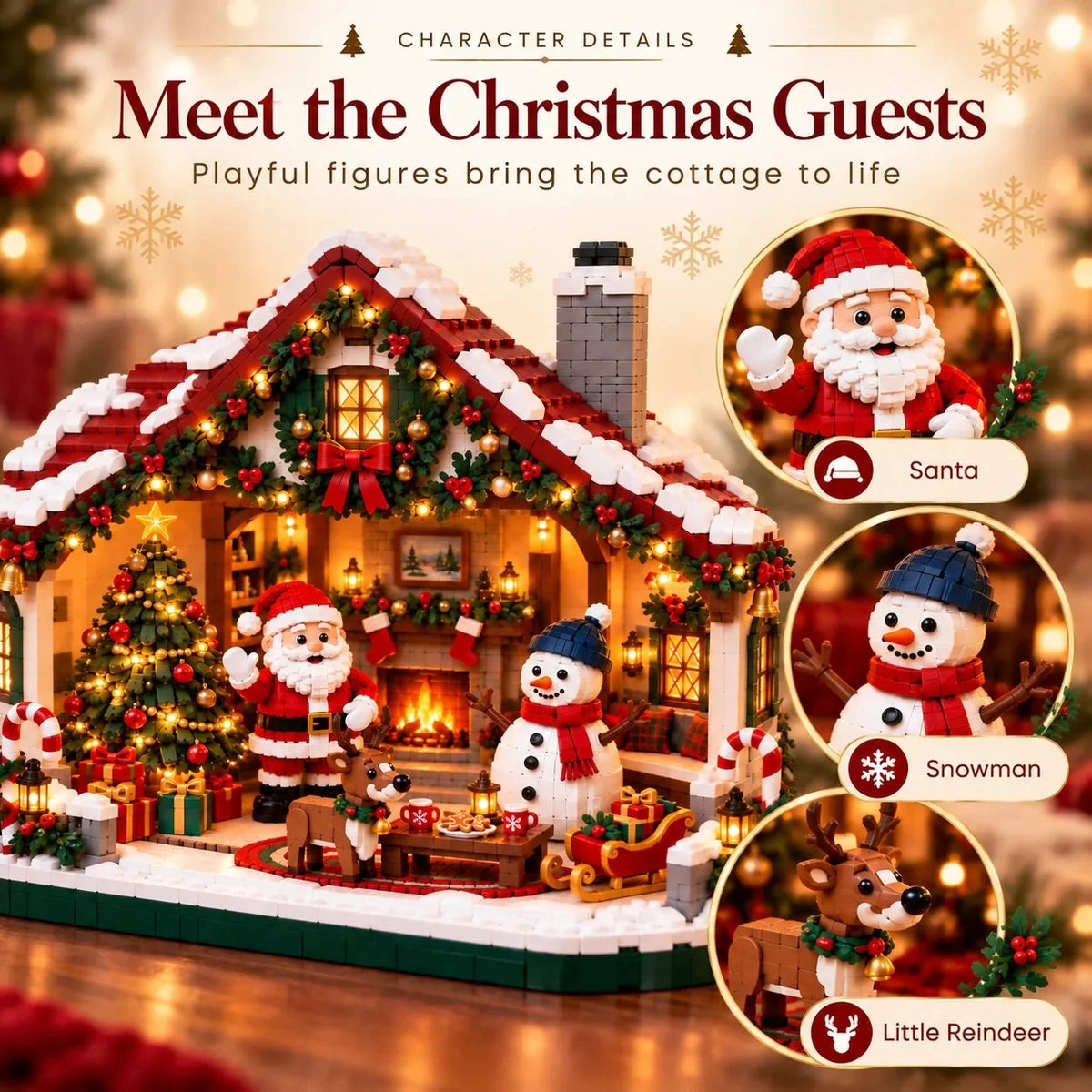 Building Block Set Christmas Open-Front House Three Figures
