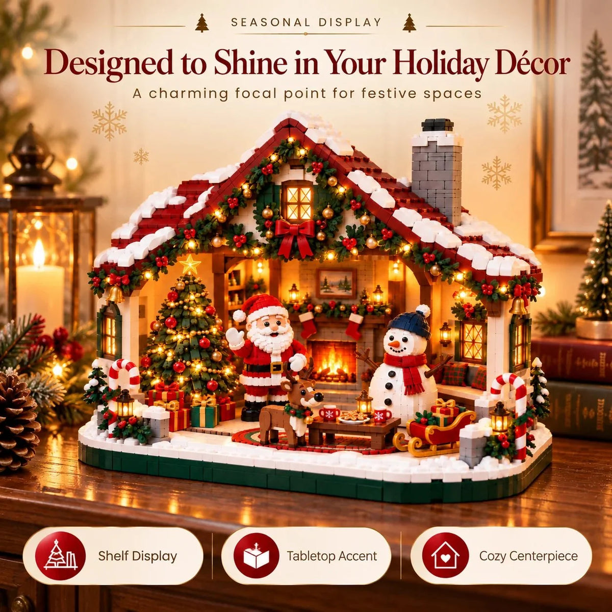 Building Block Set Christmas Open-Front House Three Figures