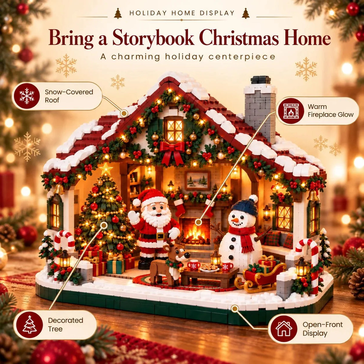 Building Block Set Christmas Open-Front House Three Figures