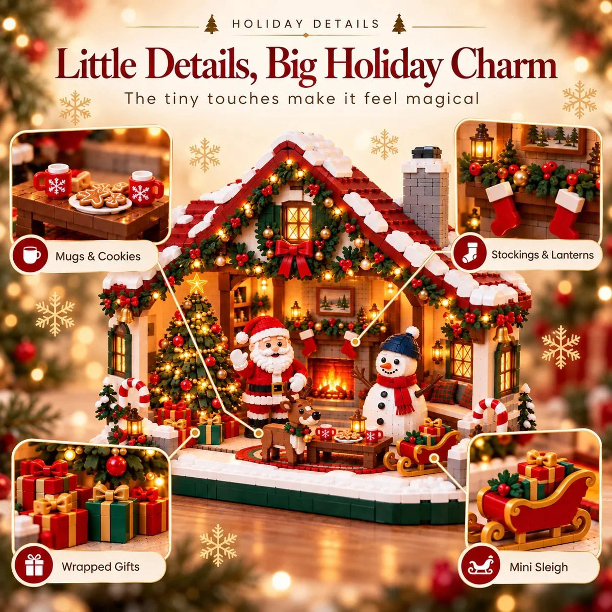 Building Block Set Christmas Open-Front House Three Figures
