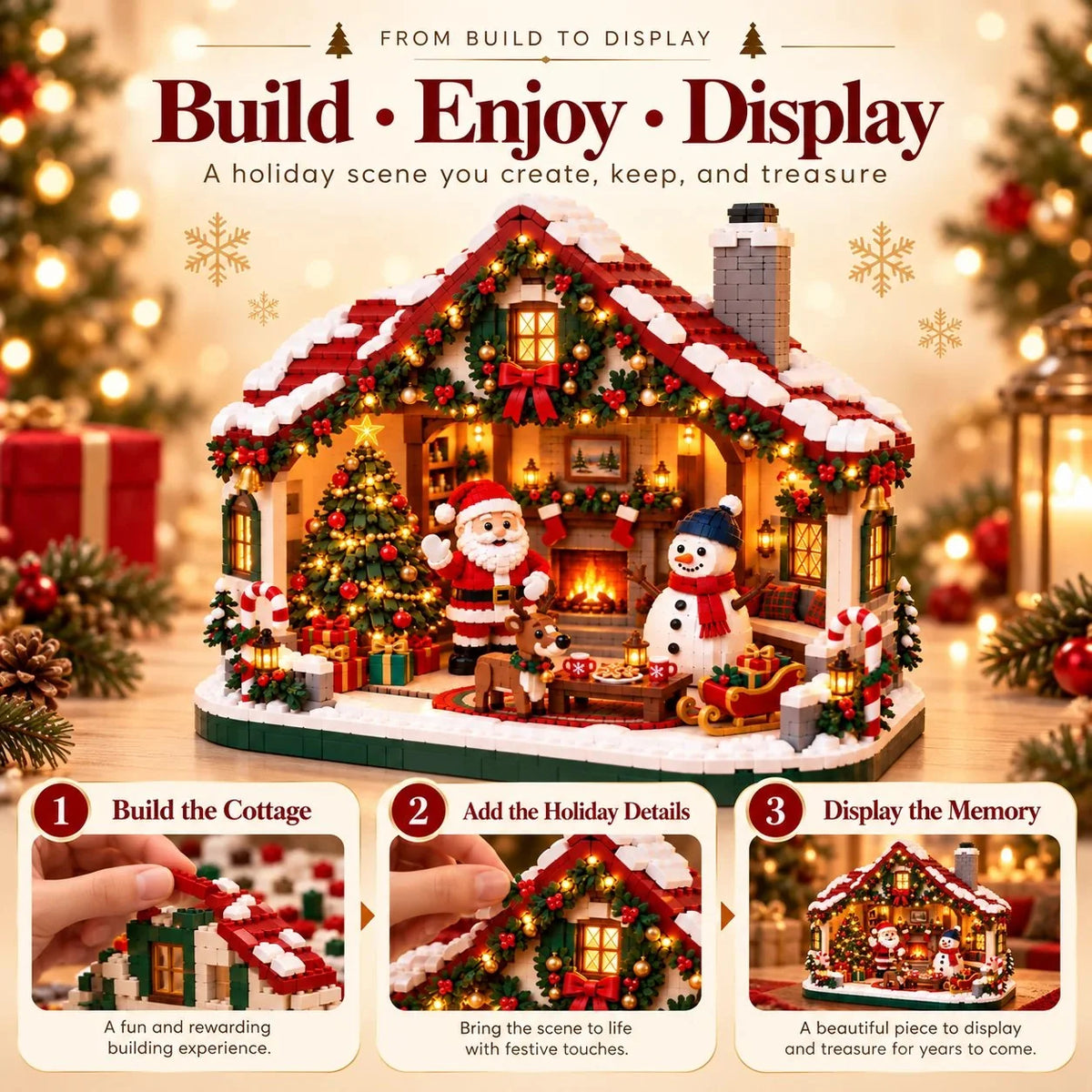 Building Block Set Christmas Open-Front House Three Figures