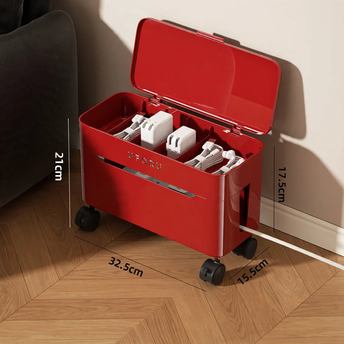 Cable Organizer Box Double-Layer Rolling Holds 12 Cables