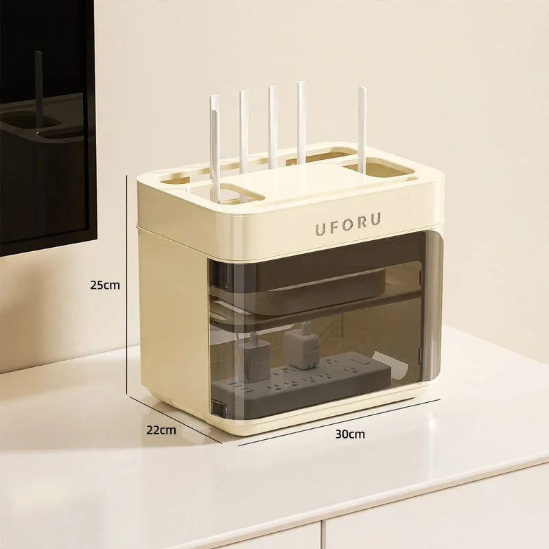 Cable Organizer Box Double-Layer Rolling Holds 12 Cables