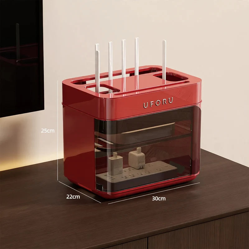 Cable Organizer Box Double-Layer Rolling Holds 12 Cables