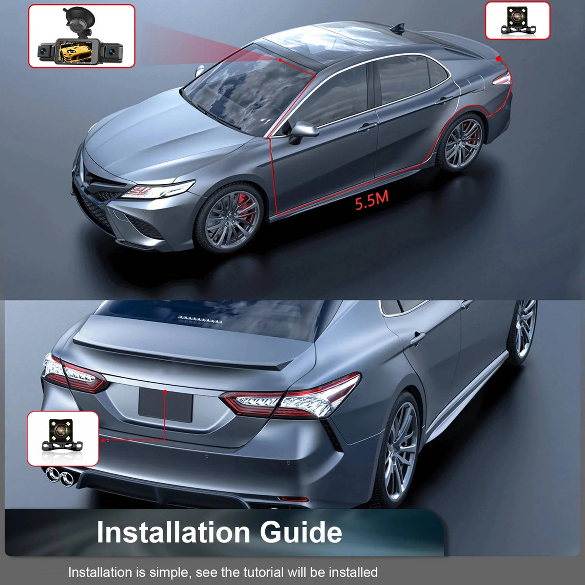 Car Dash Cam Four-Camera Night Vision Wi-Fi App Control