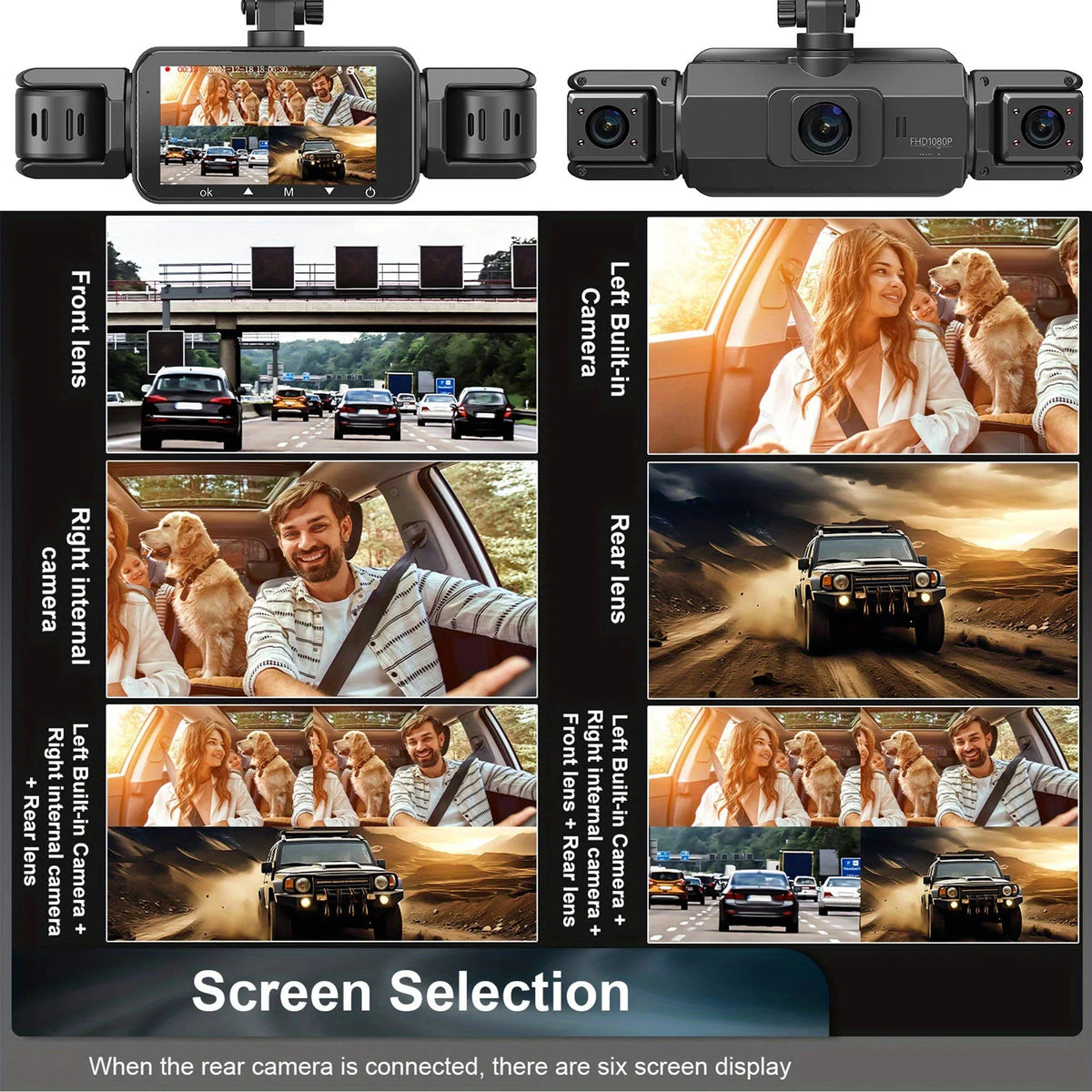 Car Dash Cam Four-Camera Night Vision Wi-Fi App Control