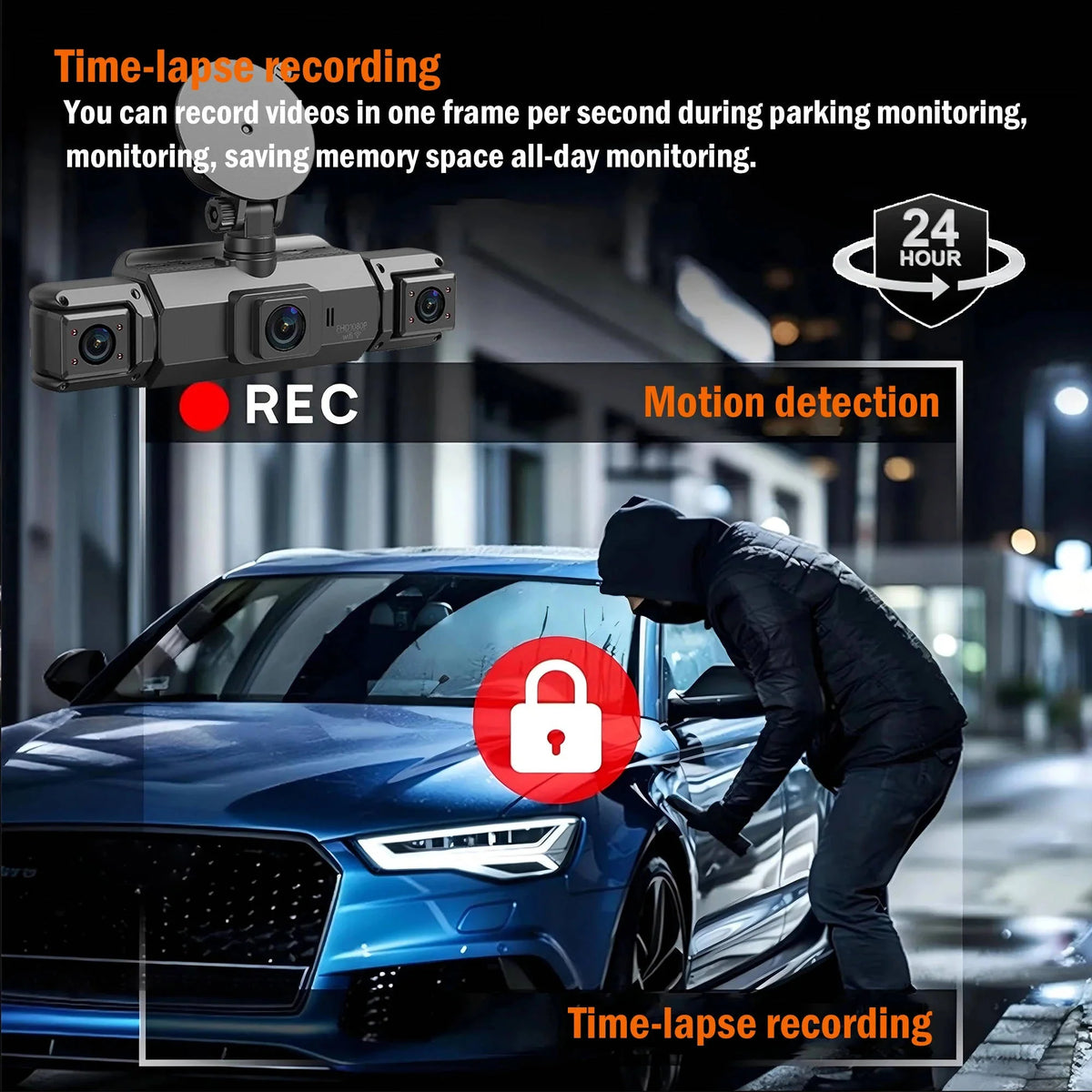 Car Dash Cam Four-Camera Night Vision Wi-Fi App Control
