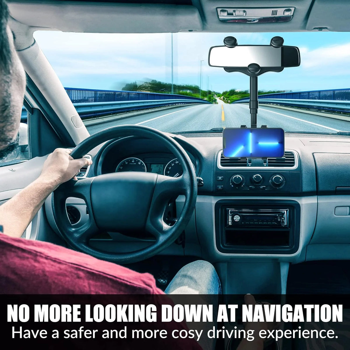 Car Phone Holder Rearview Mirror Mount 360° Rotating Foldable