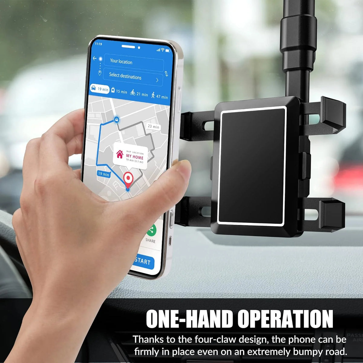 Car Phone Holder Rearview Mirror Mount 360° Rotating Foldable