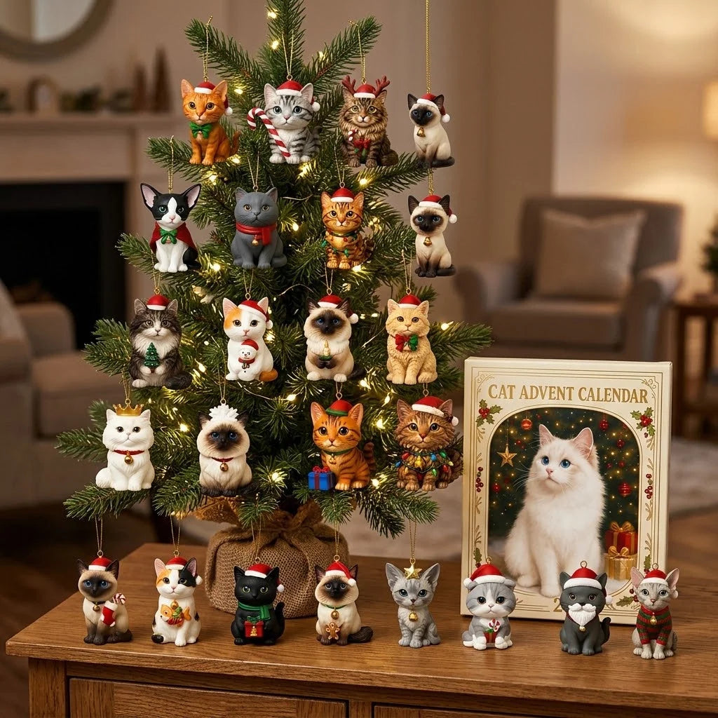 Cat Advent Calendar 24 Unique Acrylic Ornaments