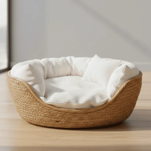 Cat Bed Bamboo Frame Breathable Cotton Cushion Removable Washable Cover
