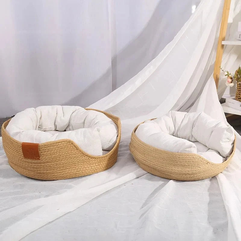 Cat Bed Bamboo Frame Breathable Cotton Cushion Removable Washable Cover