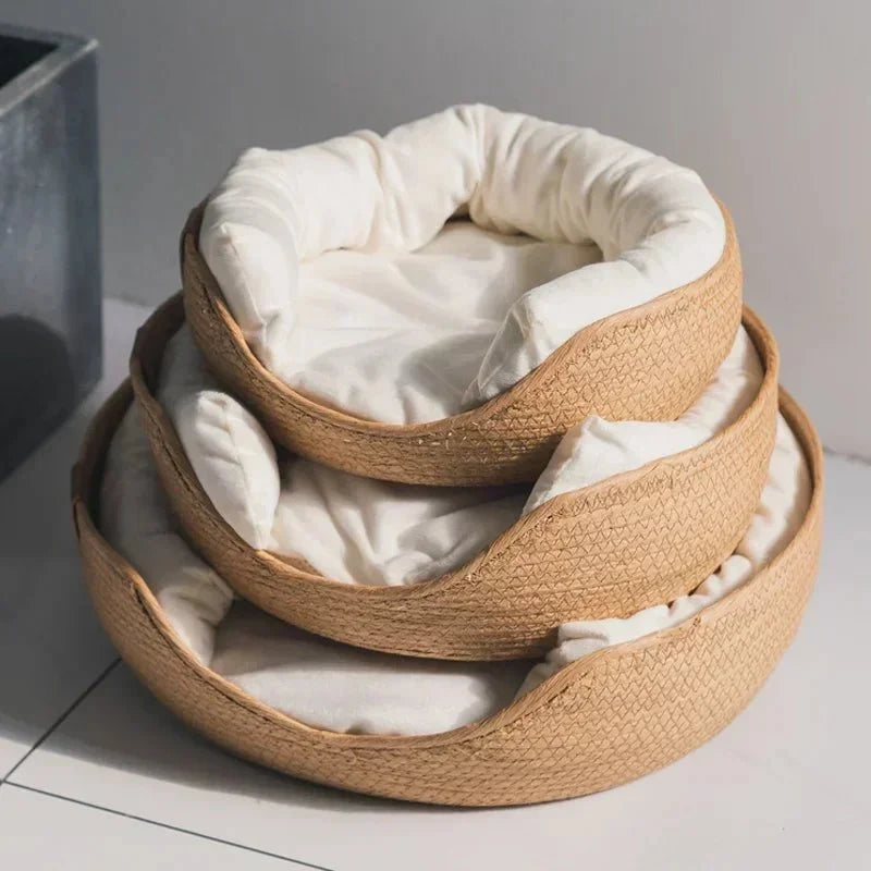 Cat Bed Bamboo Frame Breathable Cotton Cushion Removable Washable Cover