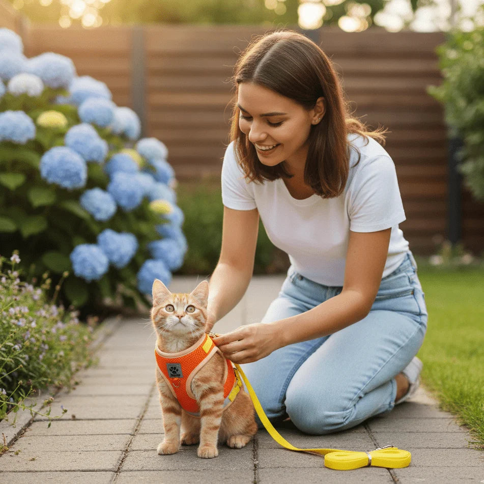 Cat Harness Escape-Resistant Adjustable Reflective With Leash Included
