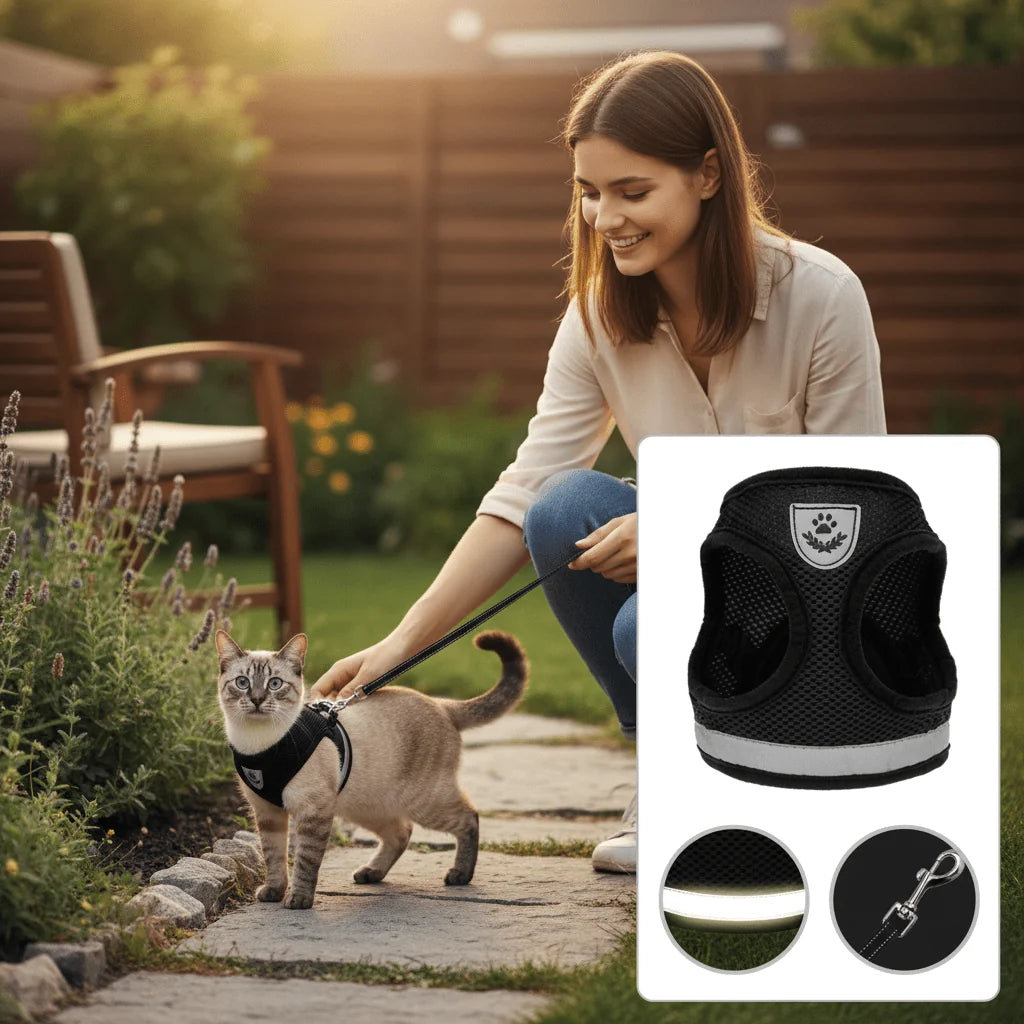 Cat Harness Escape-Resistant Adjustable Reflective With Leash Included