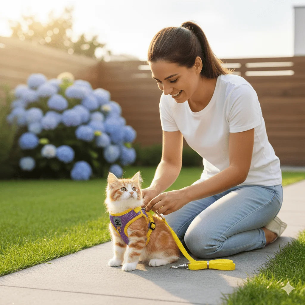 Cat Harness Escape-Resistant Adjustable Reflective With Leash Included
