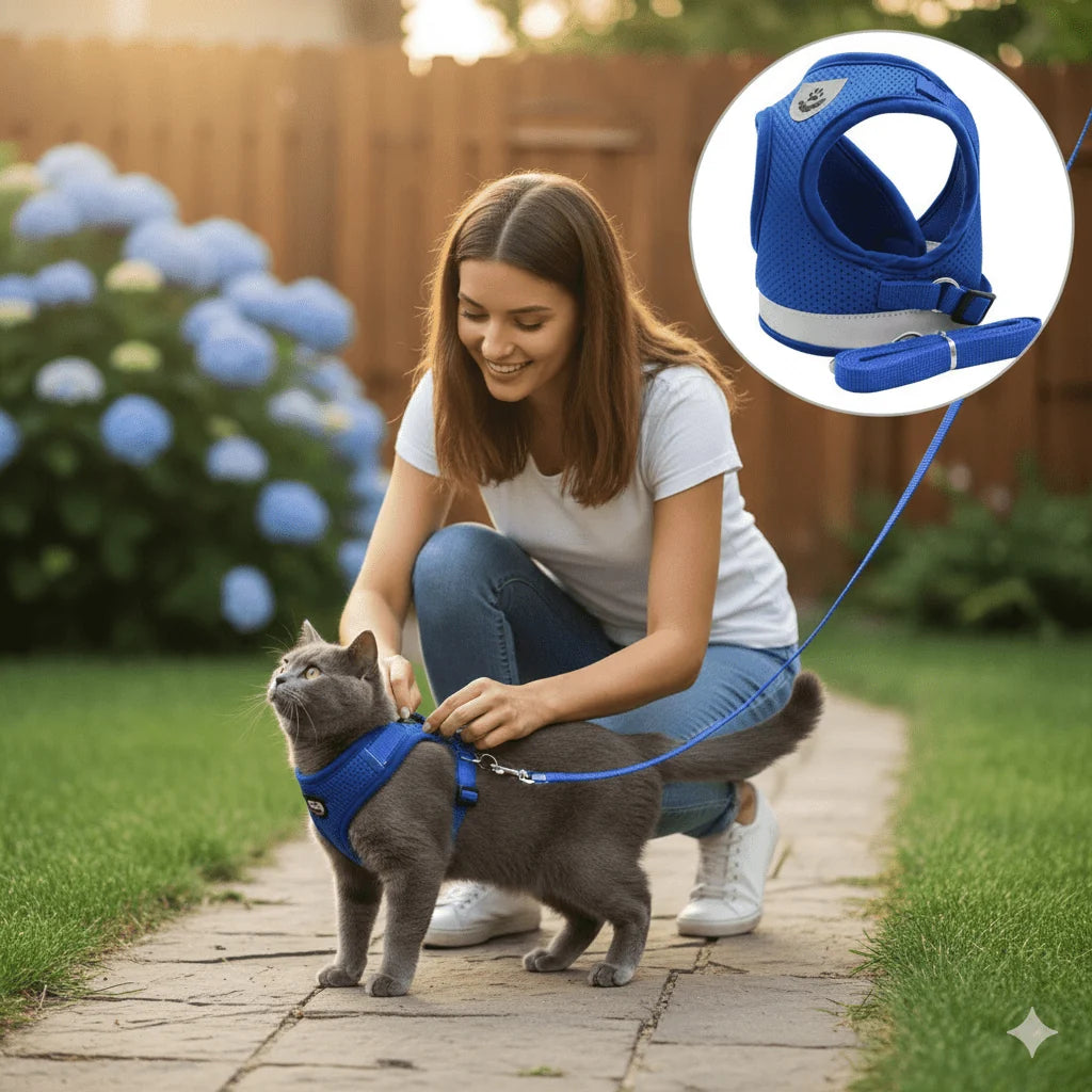Cat Harness Escape-Resistant Adjustable Reflective With Leash Included