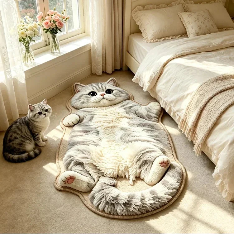 Cat Shaped Rug Soft Pile Non-Slip Washable