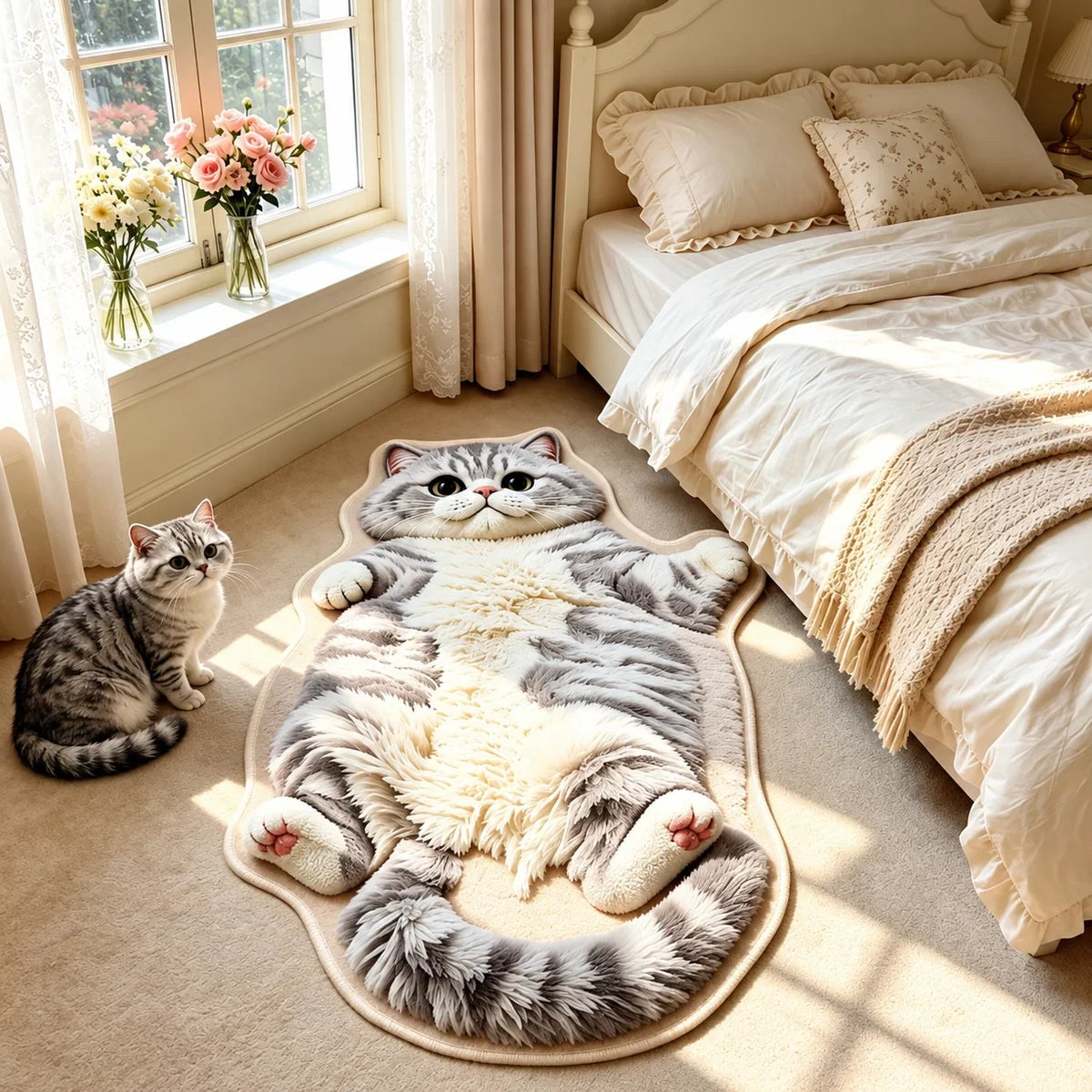 Cat Shaped Rug Soft Pile Non-Slip Washable