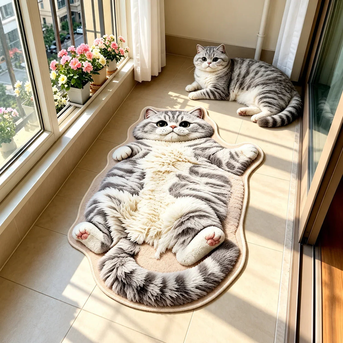 Cat Shaped Rug Soft Pile Non-Slip Washable