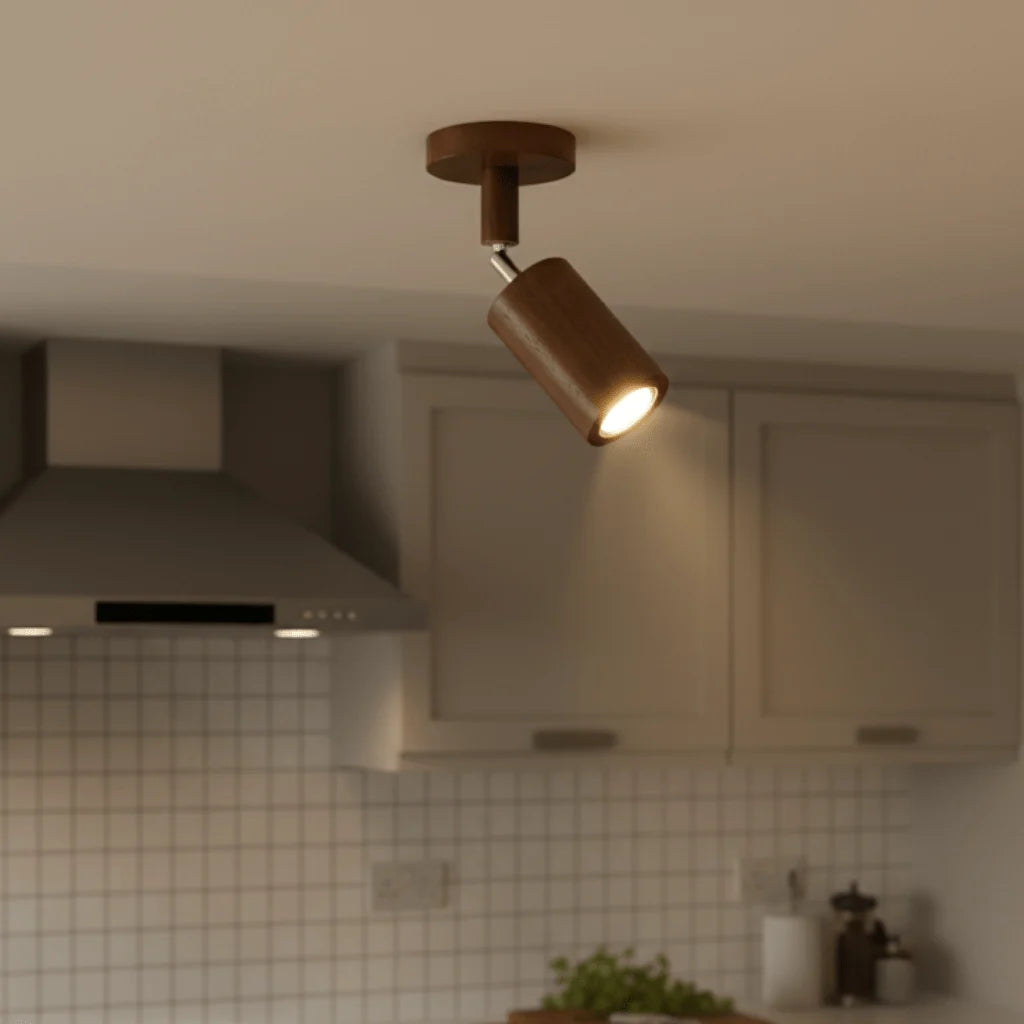 Ceiling Light Solid Wood Adjustable Directional Head