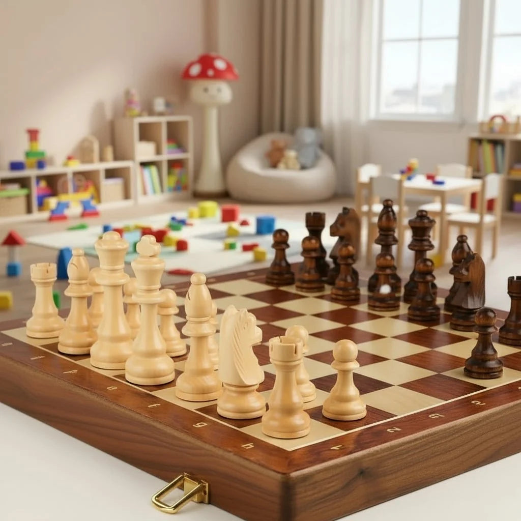 Chess Set Solid Walnut Folding Board Complete Pieces