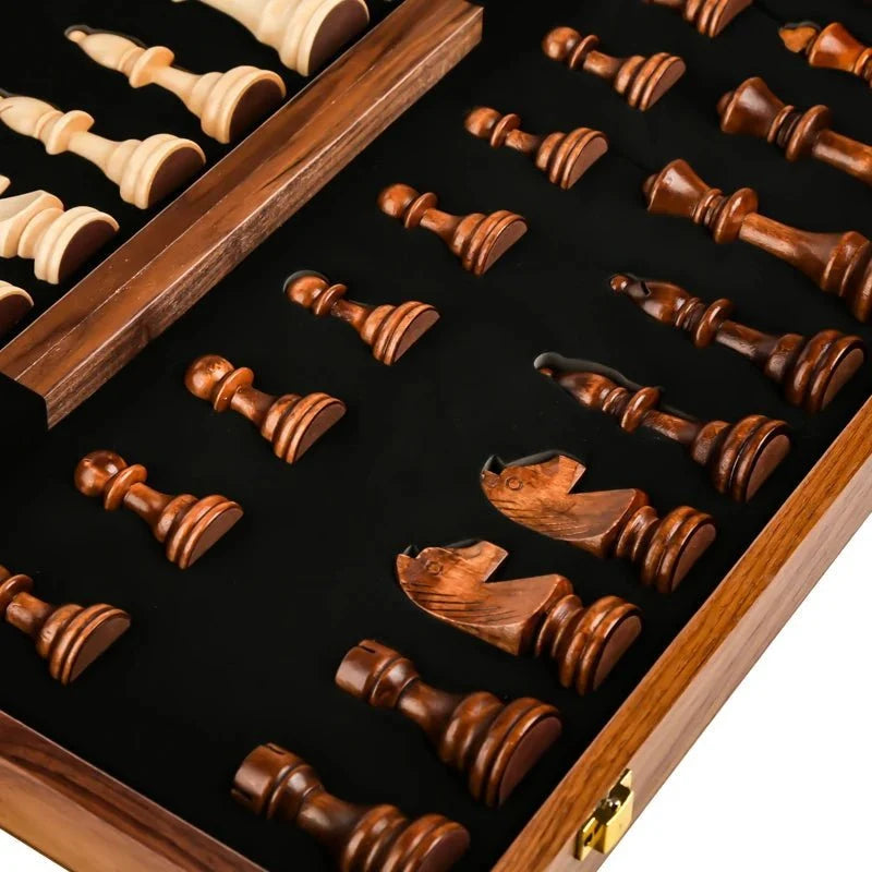 Chess Set Solid Walnut Folding Board Complete Pieces