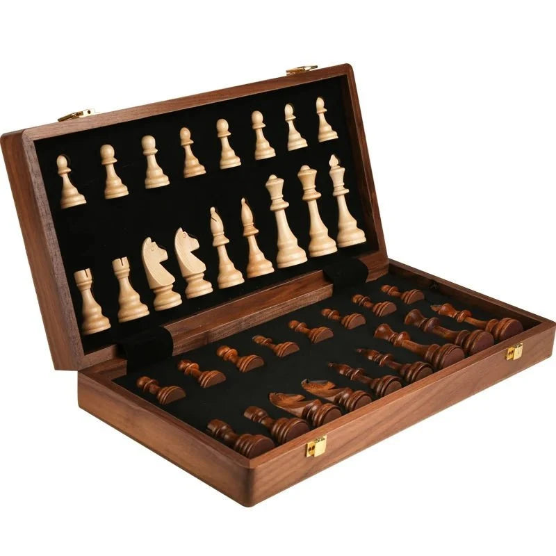 Chess Set Solid Walnut Folding Board Complete Pieces