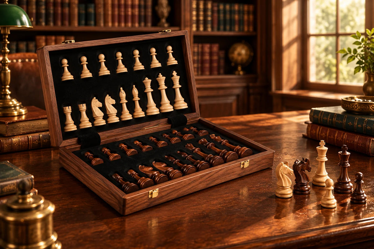 Chess Set Solid Wood Folding Board With Storage